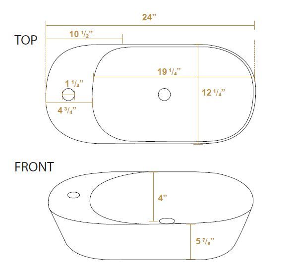 Whitehaus 24" Isabella Oval Above Mount Basin, Integrated Oval Bowl, Center Drain WHKN1016A
