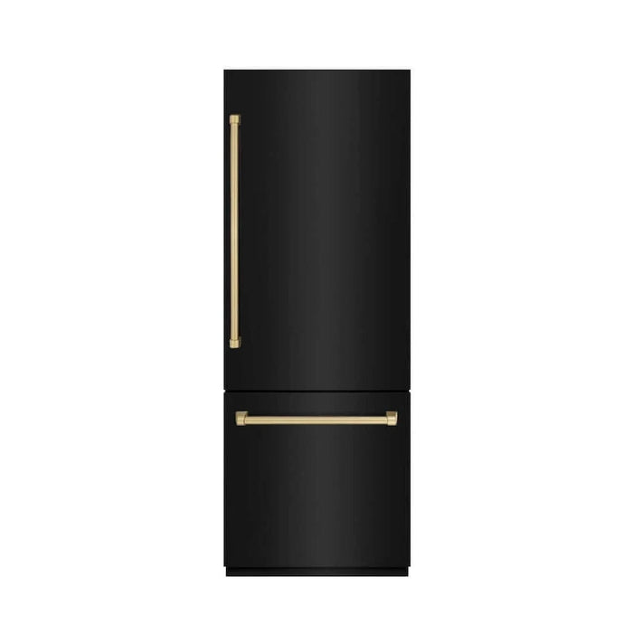 ZLINE 30" Built-In Bottom Freezer Refrigerator with Water Dispenser, Ice Maker, Black Stainless Steel, Graphite Gray Interior, Champagne Bronze GRBIVZ-BS-30-CB