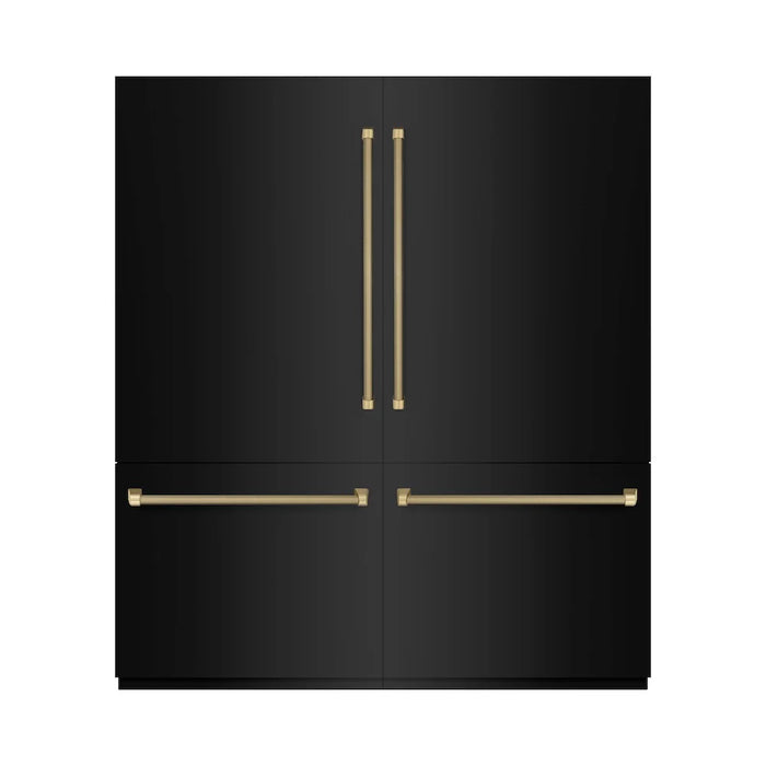 ZLINE Autograph Edition 72" French Door Built-In Bottom Freezer Refrigerator, Water Dispensers, Ice Makers, Black Stainless Steel, Graphite Gray Interior, Helix Handles GRBITZ-BS72-KCB