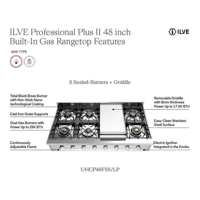 ILVE Professional Plus II 48" Built-In Gas Rangetop UHCP48FSS