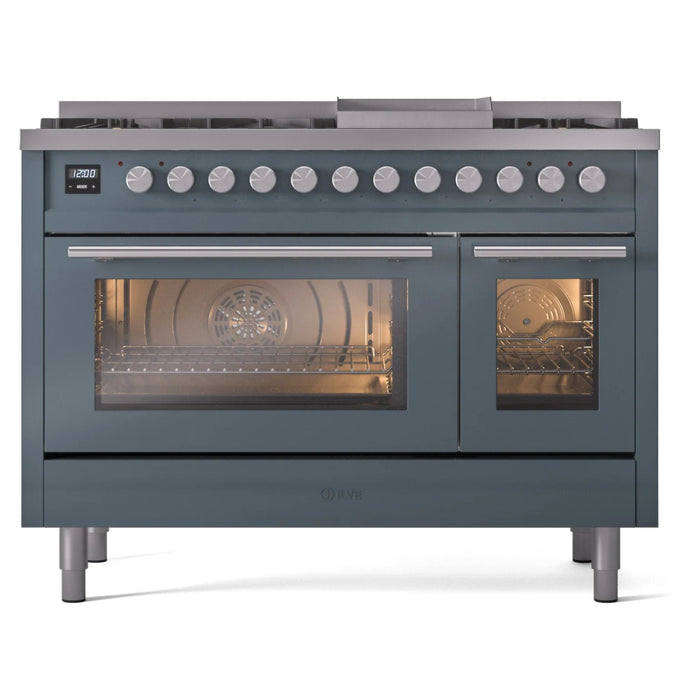 ILVE 48"Professional Plus Liquid Propane Dual Fuel Range, Blue Grey UP48FWMPBGLP