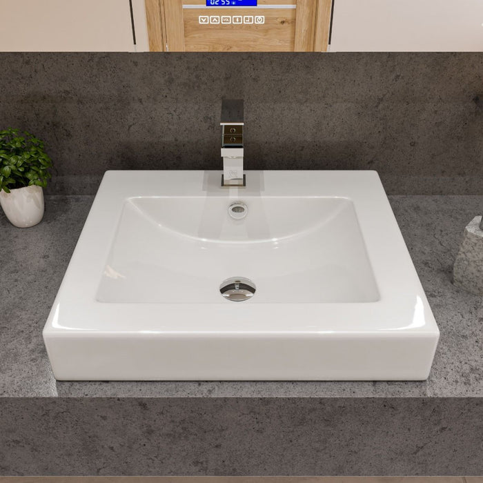 ALFI brand White 24" Rectangular Semi Recessed Ceramic Sink, Faucet Hole ABC701