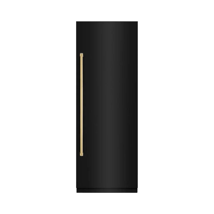 ZLINE 30" Column Refrigerator Black Stainless Steel, Graphite Gray Interior Polished Gold RCRVZ-BS-30-G