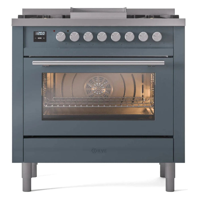 ILVE 36"Professional Plus Liquid Propane Dual Fuel Range, Blue Grey UP36FWMPBGLP