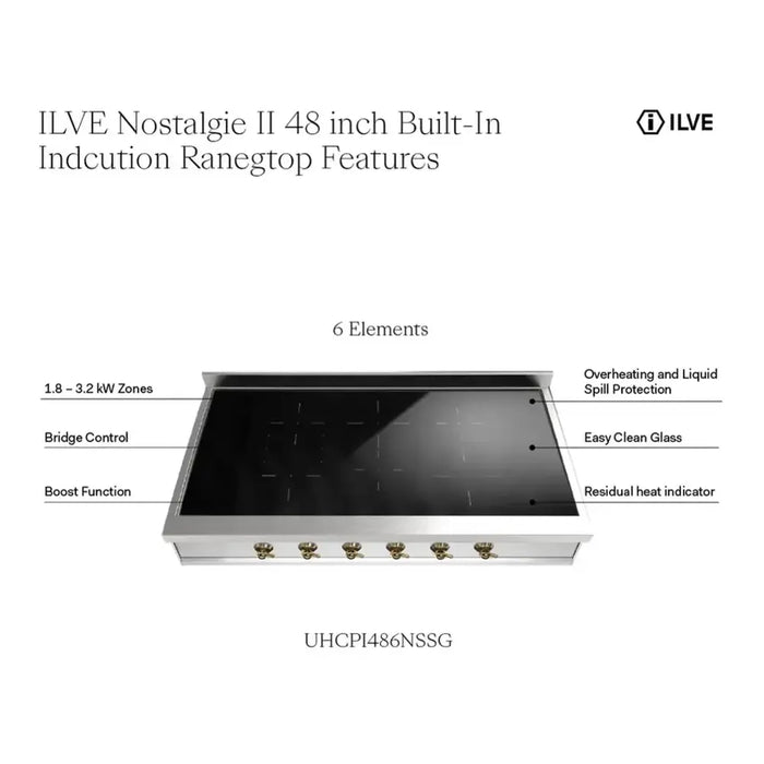 ILVE Nostalgie II 48" Built-In Induction Rangetop UHCPI486NSSB