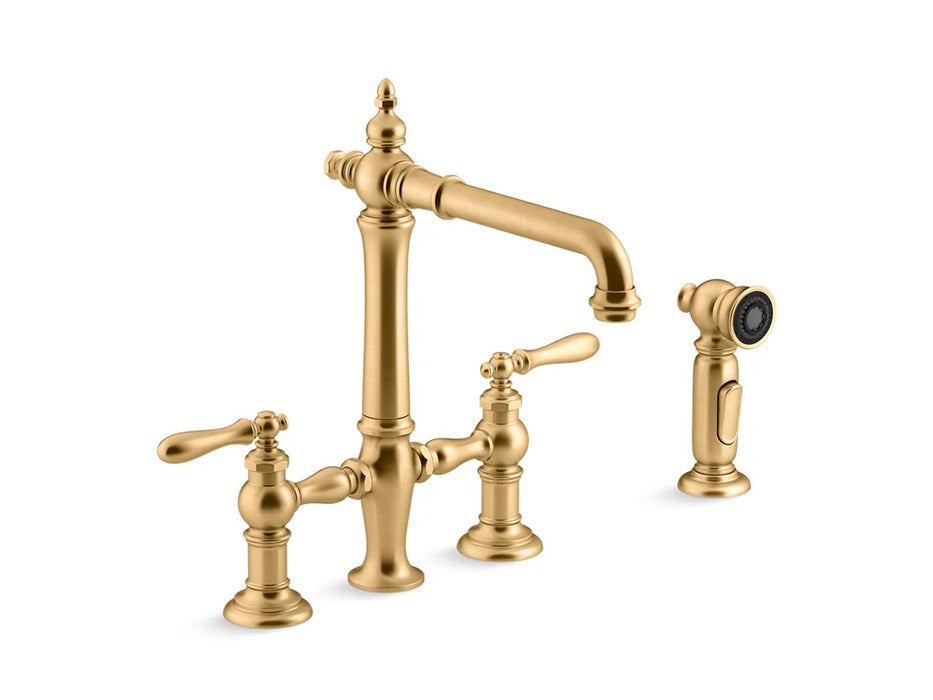 KOHLER Artifacts Two-hole bridge kitchen sink faucet, side sprayer K-76519-4