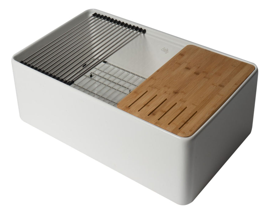 ALFI Brand 30" Smooth Apron Workstation Step Rim Fireclay Farm Sink ABFS3020