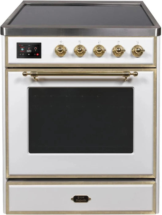 ILVE 30"Majestic II Induction Range, White, Brass Trim UMI30NE3WHG