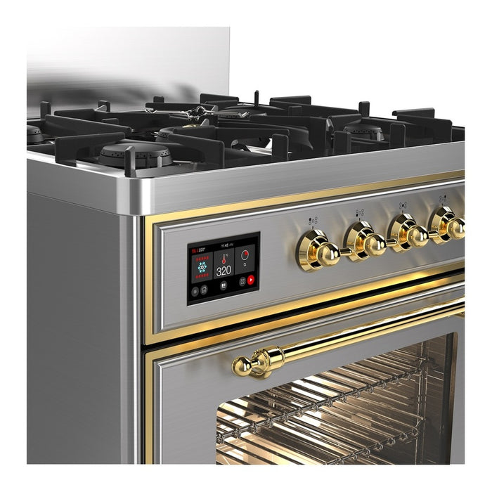 ILVE Majestic III Series 30" Dual Fuel Range, Stainless Steel, Brass Trim UM30NR3SSG