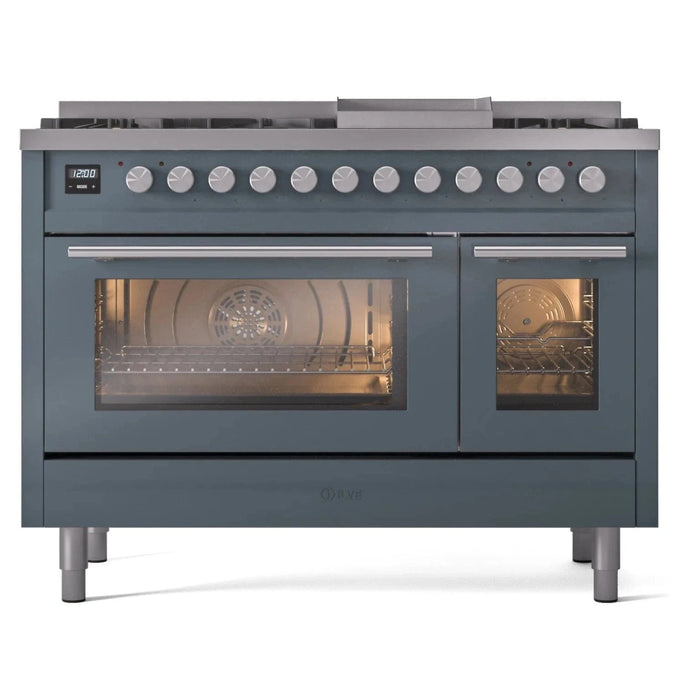 ILVE 48"Professional Plus Dual Fuel Range, Blue Grey UP48FWMPBG