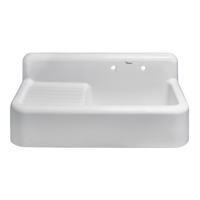 Whitehaus 42" Front Apron Single Bowl Fireclay Sink Integral Drainboard WHQD4220-WHITE
