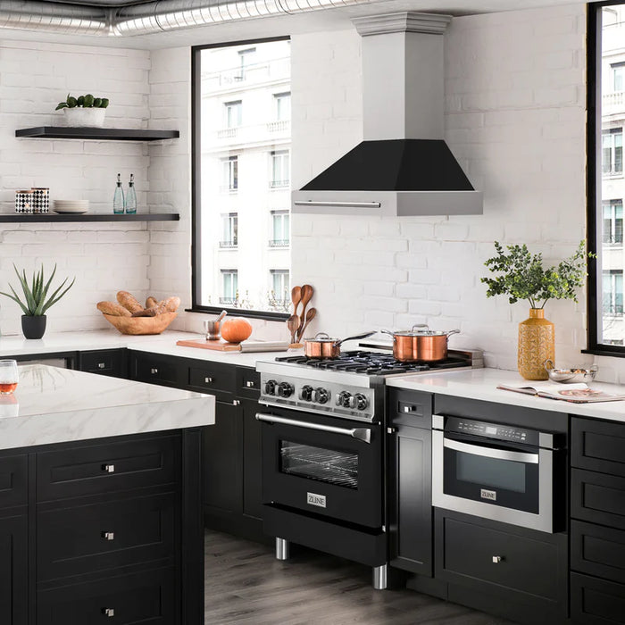 ZLINE 36" Autograph Black Stainless Wall Range Hood 8654STX-BLM-36