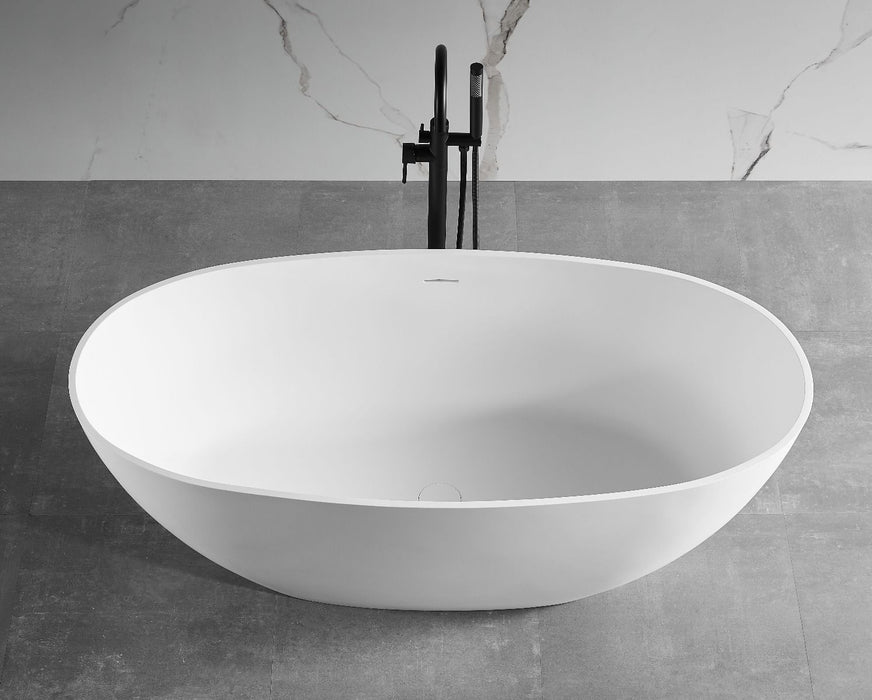 ALFI brand 59" White Oval Solid Surface Resin Soaking Bathtub AB9975