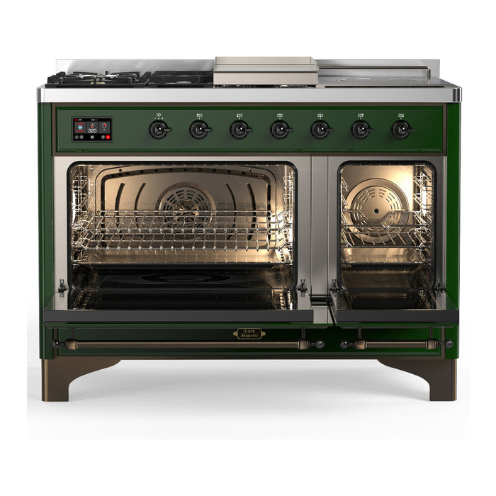 ILVE Majestic III 48" Dual Fuel Range, Emerald Green, Burnished Trim UM48FSQNR3EGB
