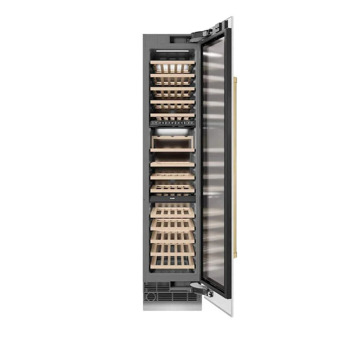 ZLINE 18"Triple Zone 68 Bottle Right Hinge Column Wine Cooler, White Matte Stainless Steel Champagne Bronze RCWVRZ-WM-18-CB