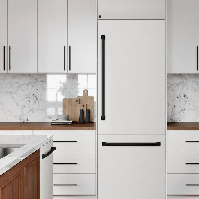 ZLINE 30" Built-In Bottom Freezer Refrigerator with Water Dispenser, Ice Maker, White Matte, Graphite Gray Interior, Matte Black GRBIVZ-WM-30-MB