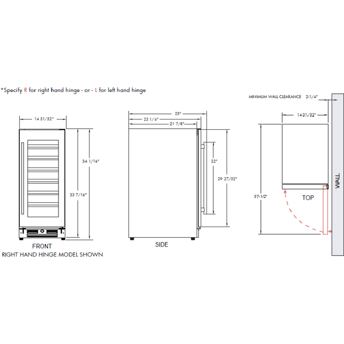 XO 15" Wine Cooler, XOU15WGSL