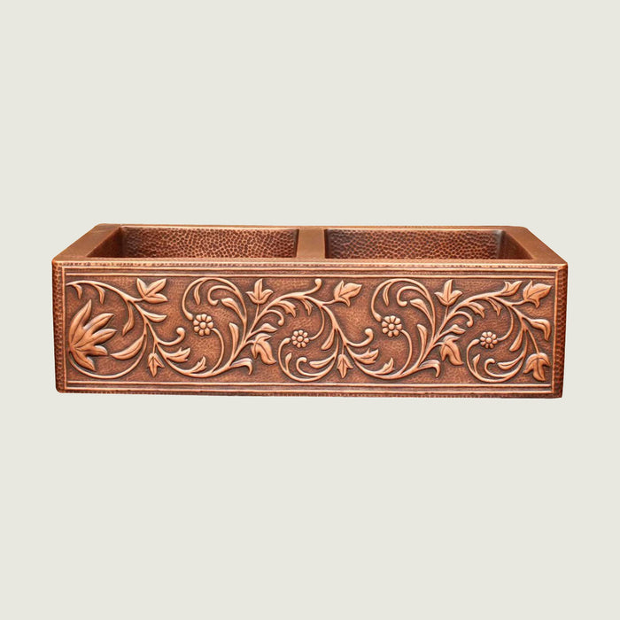 NAUXUS Copper Farmhouse Kitchen Sink, Handmade Single-Bowl Custom Copper Apron Sink Include Kitchen Basket Stainer , FMHK04-NX