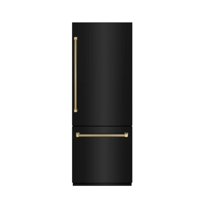 ZLINE Autograph Edition 30" Built-In Bottom Freezer Refrigerator, Water Dispenser, Ice Maker, Black Stainless Steel, Graphite Gray Interior,Helix Handles GRBIVZ-BS30KCB