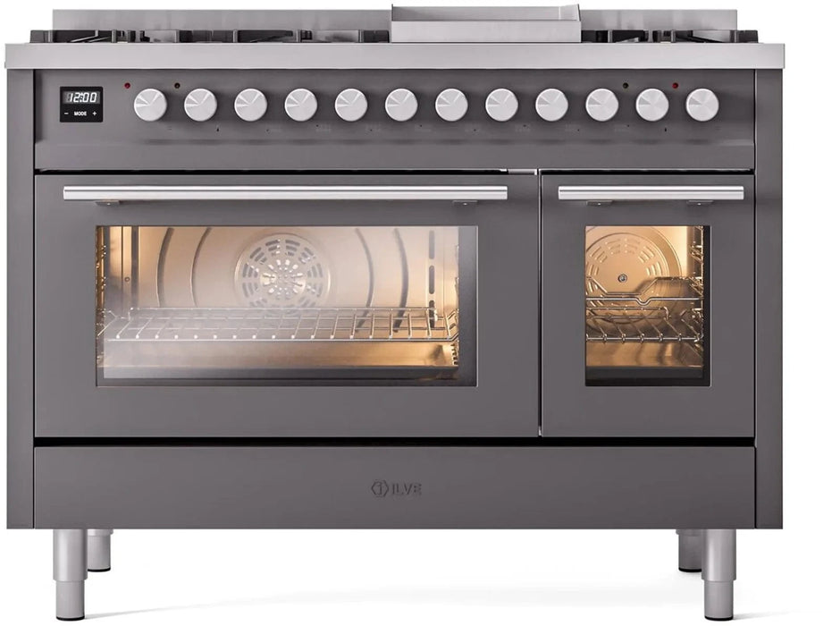 ILVE 48"Professional Plus Dual Fuel Range, Matte Graphite UP48FWMPMG