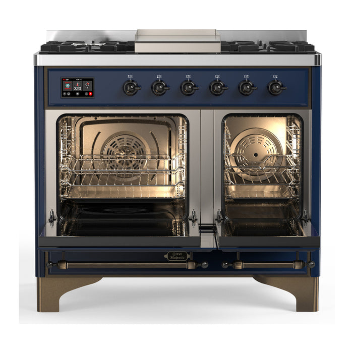 ILVE Majestic III 40" Dual Fuel, Range, Midnight Blue, Burnished Trim UMD10FDNS3MBB