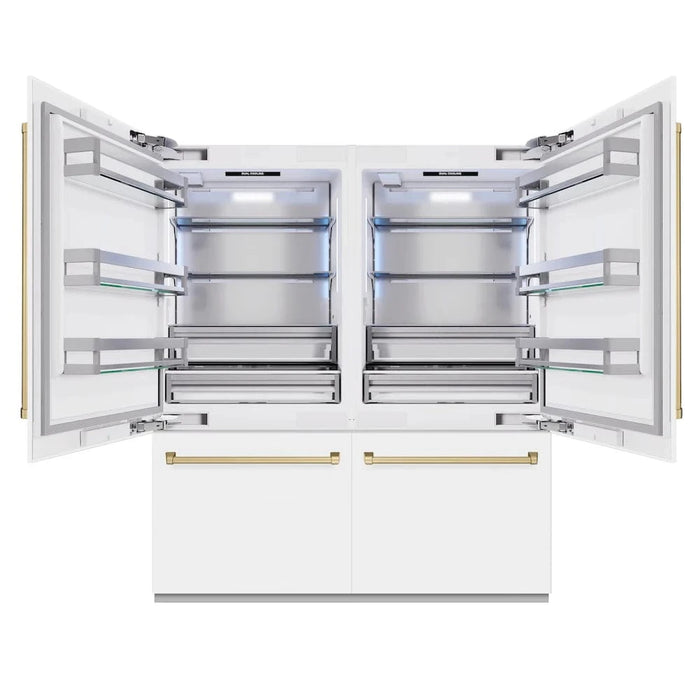 ZLINE 72" Built-In Bottom Freezer Refrigerator,Water Dispenser, Ice Maker, White Matte Champagne Bronze RBITZ-WM-72-CB
