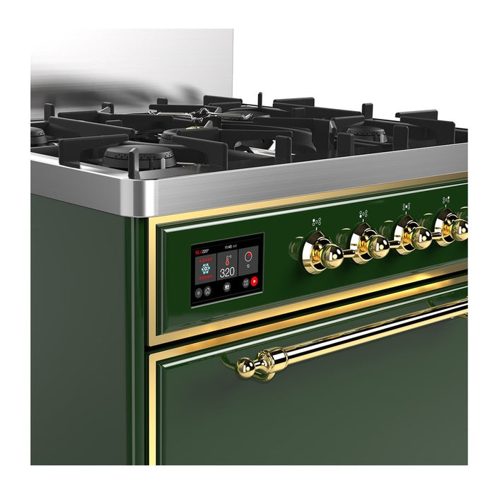 ILVE Majestic III 30" Dual Fuel Range, Emerald Green Brass Trim UM30QNR3EGG