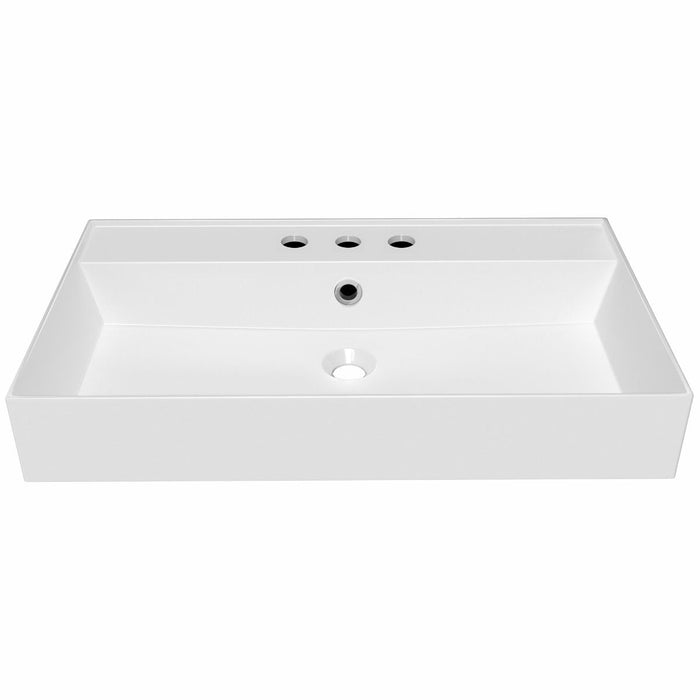 Whitehaus 32" Rectangular Wall Mount Basin, Widespread Faucet, Overflow B-AG81-3H