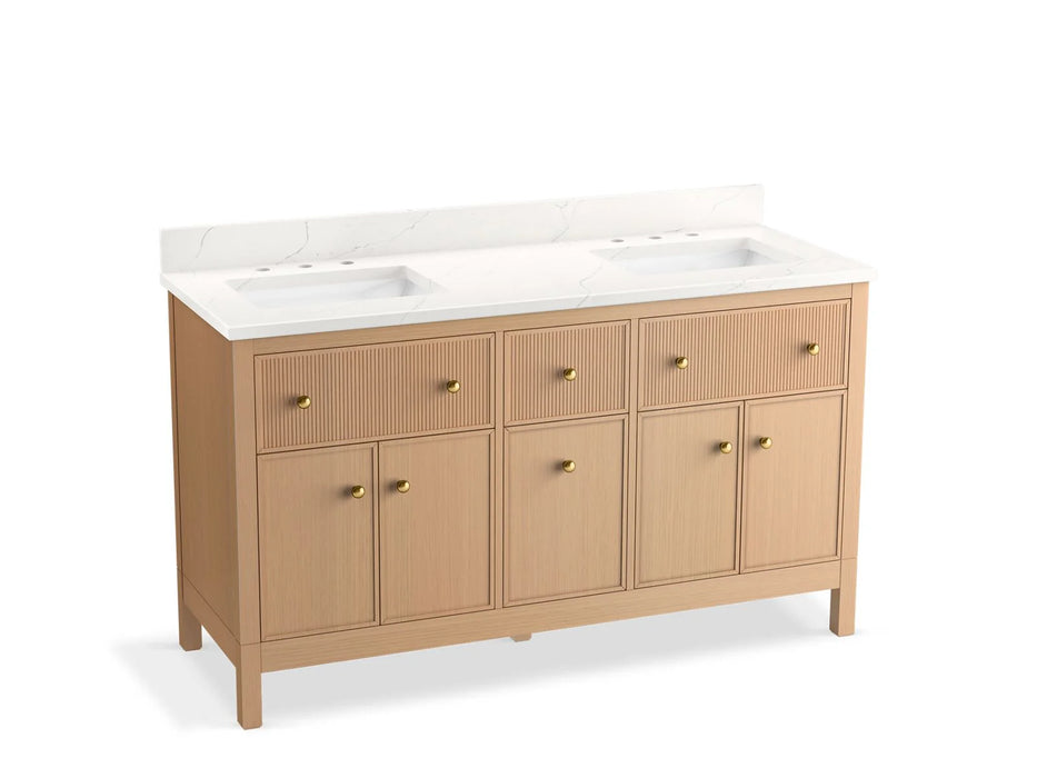 KOHLER Malin by Studio McGee 60" bathroom vanity cabinet, sinks, quartz top K-35022