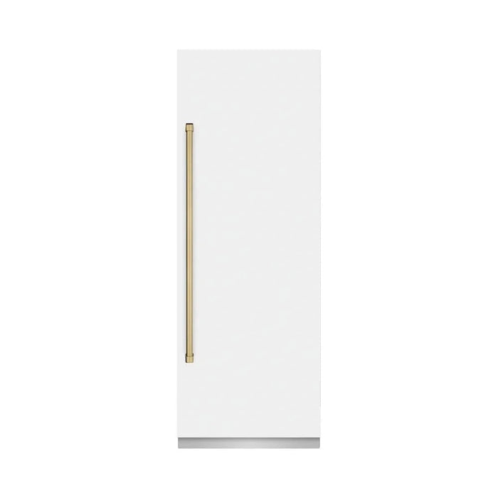 ZLINE 30" Column Refrigerator White Matte Stainless Steel, Graphite Gray Interior Champagne Bronze RCRVZ-WM-30-CB