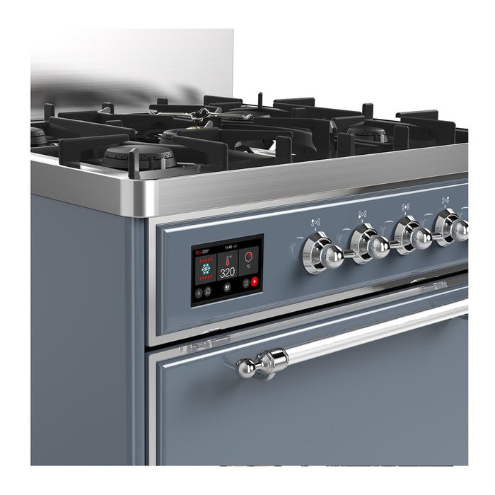 ILVE Majestic III 30" Dual Fuel Range, Blue Grey Chrome Trim UM30QNR3BGC