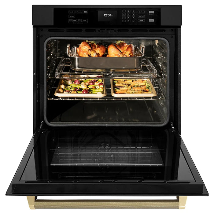 ZLINE Autograph Edition 30" Professional True Convection Single Wall Oven, Air Fry, Self Clean, Black Stainless Steel, Helix Handles WASBZ-30-KCB