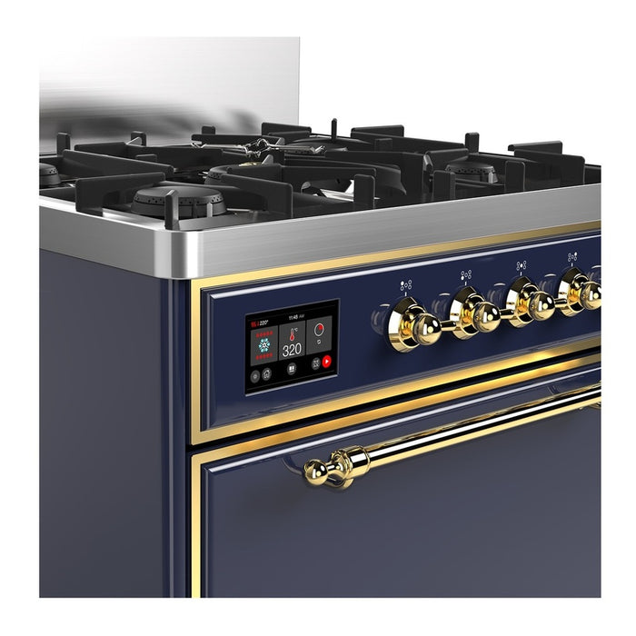ILVE Majestic III 30" Dual Fuel Range, Midnight Blue Brass Trim UM30QNR3MBG