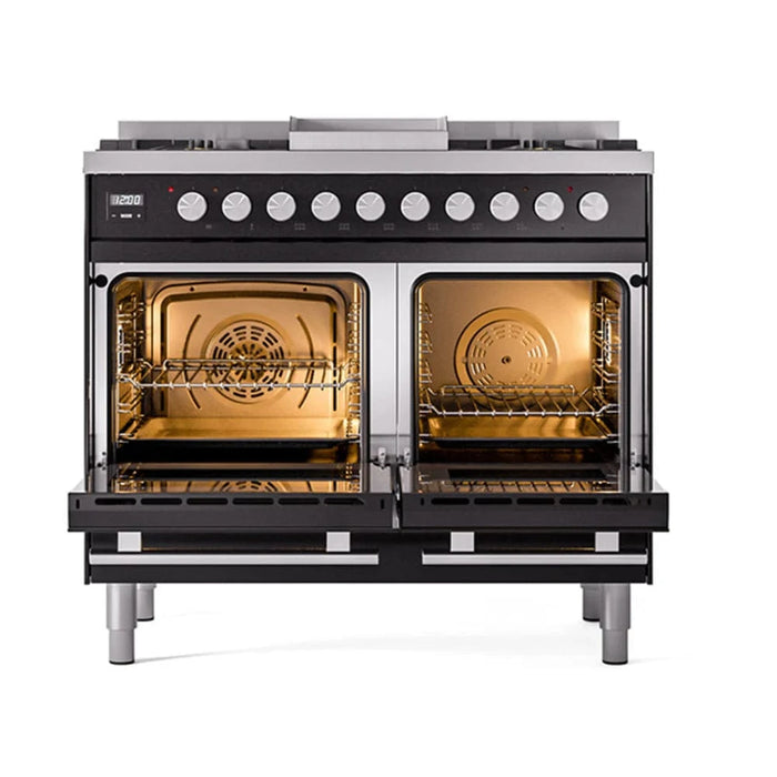 ILVE 40"Professional Plus Liquid Propane Dual Fuel Range, Glossy Black UPD40FQMPBKLP