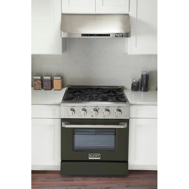 Kucht 30" Gas Range in Stainless Steel with Olive Green Oven Door, KNG301-OG