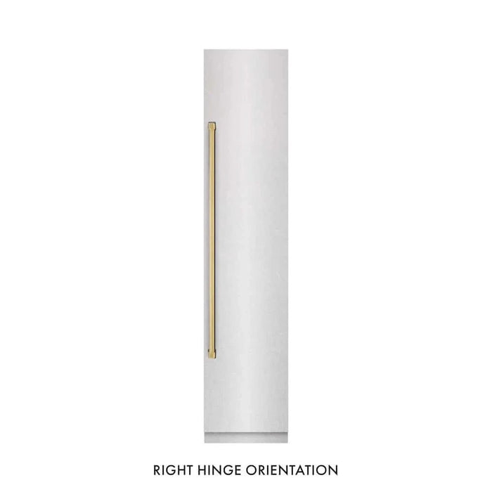 ZLINE 18" Right Hinge Column Freezer DuraSnow® Stainless Steel, Graphite Gray Interior Polished Gold RCFVRZ-SN-18-G