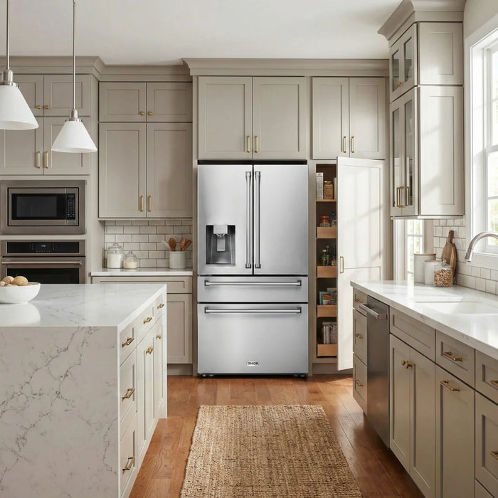 THOR Kitchen 36" Counter Depth Refrigerator, Water Dispenser, Ice Maker - Angle View