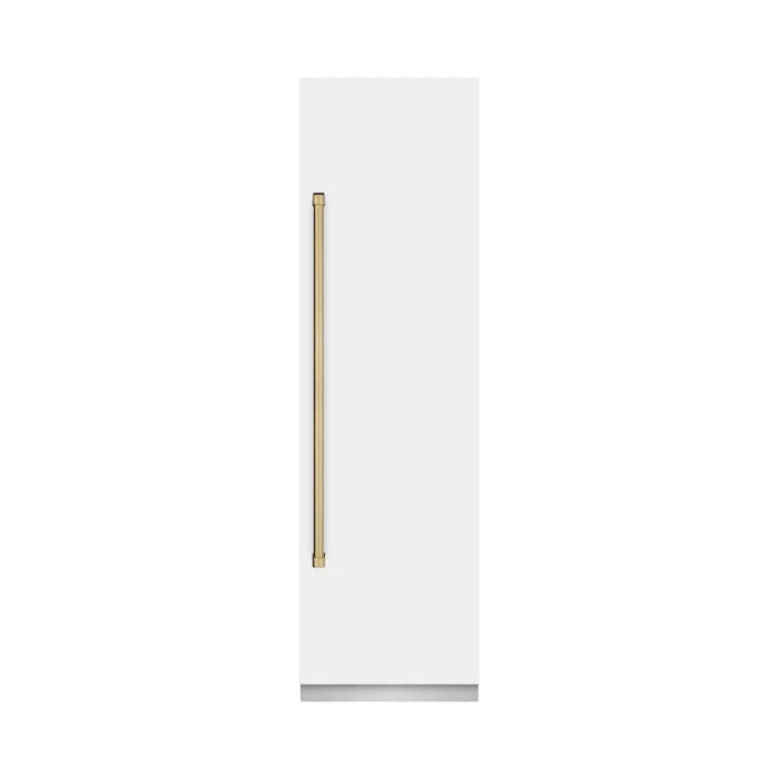 ZLINE 24" Column Refrigerator White Matte Stainless Steel, Graphite Gray Interior Champagne Bronze RCRVZ-WM-24-CB
