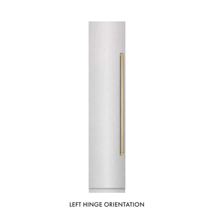 ZLINE 18" Left Hinge Column Freezer DuraSnow® Stainless Steel, Graphite Gray Interior Polished Gold RCFVLZ-SN-18-G