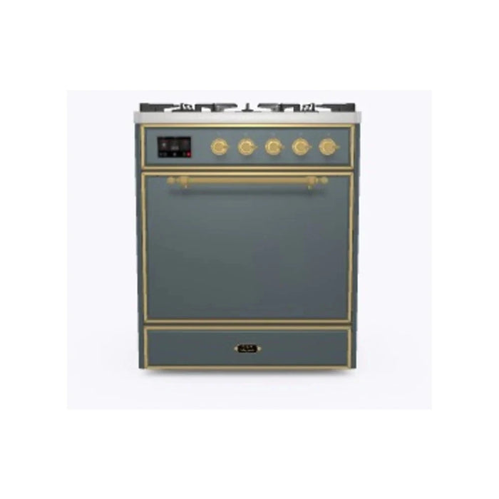 ILVE 30"Majestic II Liquid Propane Dual Fuel Range, Blue Grey, Brass Trim UM30DQNE3BGGLP