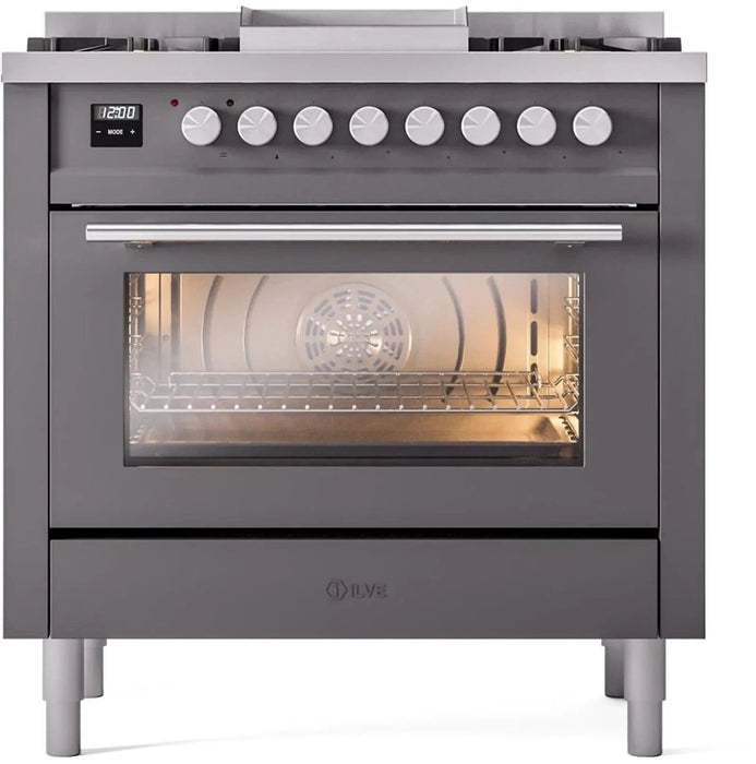 ILVE 36"Professional Plus Dual Fuel Range, Matte Graphite UP36FWMPMG