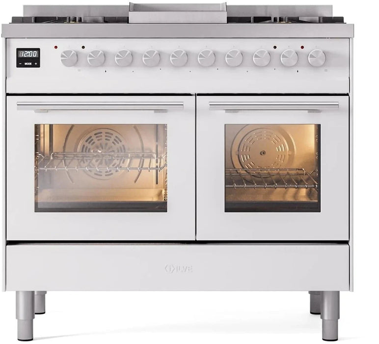 ILVE 40"Professional Plus Dual Fuel Range, White UPD40FWMPWH