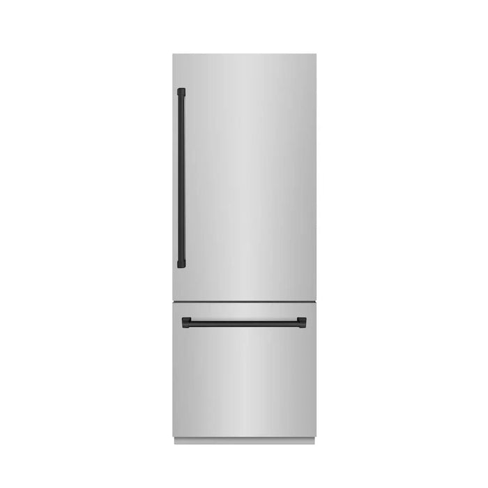 ZLINE 30" Built-In Bottom Freezer Refrigerator with Water Dispenser, Ice Maker, Stainless Steel, Graphite Gray Interior, Matte Black GRBIVZ-304-30MB