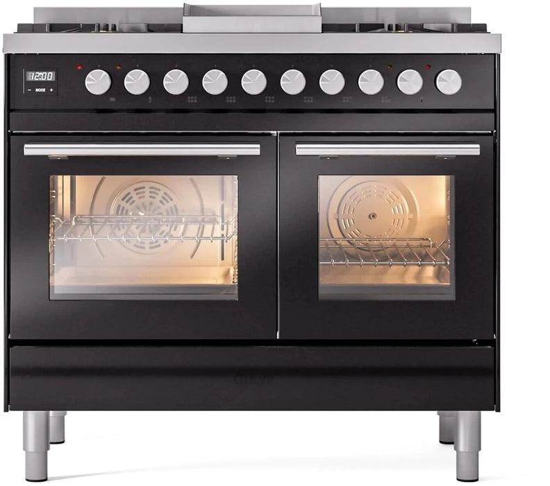 ILVE 40"Professional Plus Liquid Propane Dual Fuel Range, Glossy Black UPD40FWMPBKLP