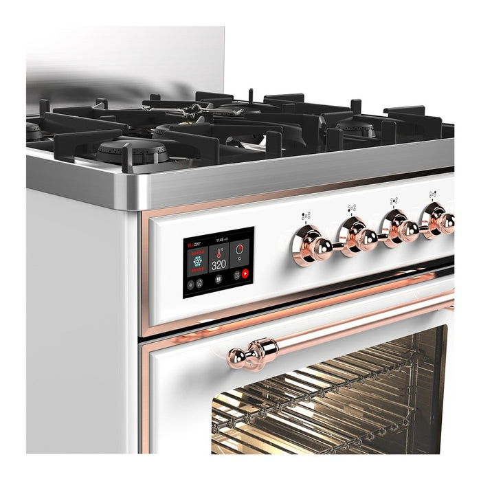 ILVE Majestic III 30" Dual Fuel, Natural Gas, Range, White, Copper Trim UM30NR3WHP