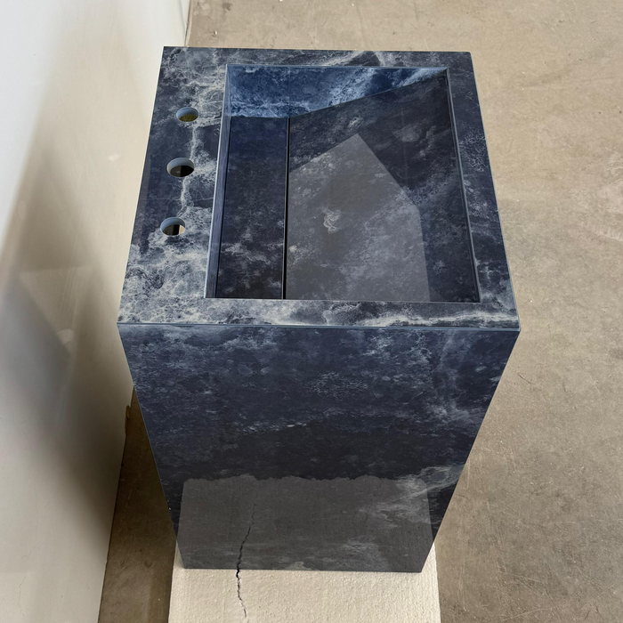 Ocean Blue Handcrafted Porcelain Pedestal Sink Marble Look Freestanding Bathroom