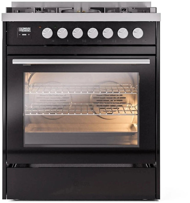 ILVE 30"Professional Plus Liquid Propane Dual Fuel Range, Glossy Black UP30WMPBKLP