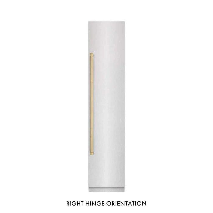 ZLINE 18" Right Hinge Column Freezer DuraSnow® Stainless Steel, Graphite Gray Interior Champagne Bronze RCFVRZ-SN-18-CB