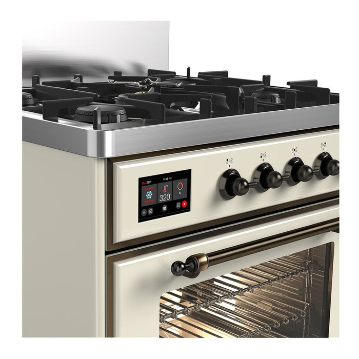 ILVE Majestic III 30" Dual Fuel Range Antique White, Burnished Trim UM30NR3AWB