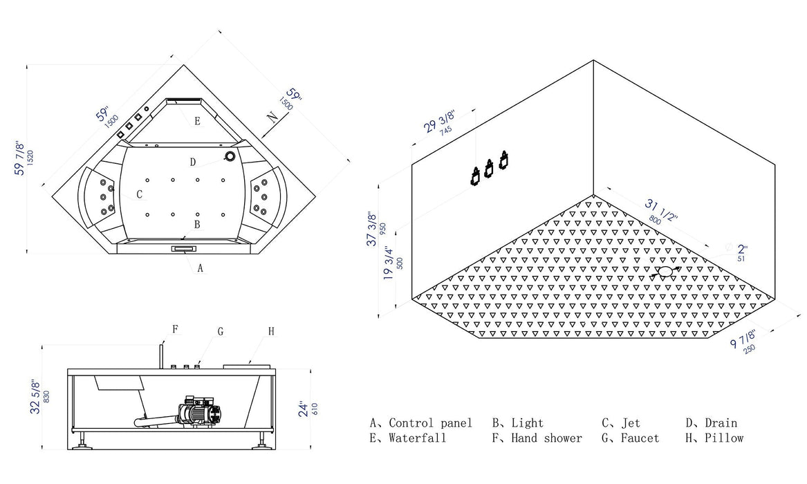 EAGO 5 ft Clear Corner Acrylic Whirlpool Bathtub for Two AM156ETL